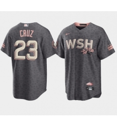 Men Washington Nationals 23 Nelson Cruz 2022 Grey City Connect Cherry Blossom Cool Base Stitched jersey Men Washington Nationals 23 Nelson Cruz 2022 Grey City Connect Cherry Blossom Cool Base Stitched jersey