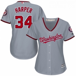 Womens Majestic Washington Nationals 34 Bryce Harper Authentic Grey Road Cool Base MLB Jersey