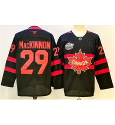 Men Canada 29 Nathan MacKinnon Black 2025 4 Nations Face Off Premium Stitched Jersey