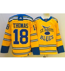 Men St Louis Blues 18 Robert Thomas Yellow 2022 23 Reverse Retro Stitched Jersey Men St Louis Blues 18 Robert Thomas Yellow 2022 23 Reverse Retro Stitched Jersey