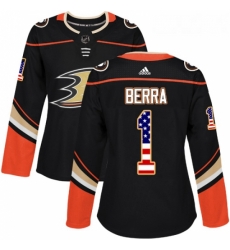 Womens Adidas Anaheim Ducks 1 Reto Berra Authentic Black USA Flag Fashion NHL Jersey Womens Adidas Anaheim Ducks 1 Reto Berra Authentic Black USA Flag Fashion NHL Jersey