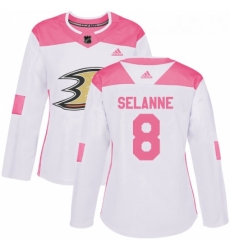 Womens Adidas Anaheim Ducks 8 Teemu Selanne Authentic WhitePink Fashion NHL Jersey Womens Adidas Anaheim Ducks 8 Teemu Selanne Authentic WhitePink Fashion NHL Jersey