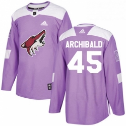 Mens Adidas Arizona Coyotes 45 Josh Archibald Authentic Purple Fights Cancer Practice NHL Jersey 