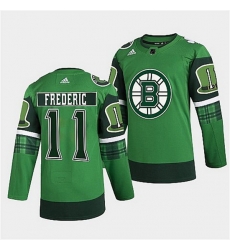 Men Boston Bruins 11 Trent Frederic 2022 Green St Patricks Day Warm Up Stitched jersey Men Boston Bruins 11 Trent Frederic 2022 Green St Patricks Day Warm Up Stitched jersey