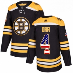 Mens Adidas Boston Bruins 4 Bobby Orr Authentic Black USA Flag Fashion NHL Jersey 