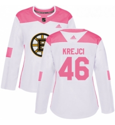 Womens Adidas Boston Bruins 46 David Krejci Authentic WhitePink Fashion NHL Jersey Womens Adidas Boston Bruins 46 David Krejci Authentic WhitePink Fashion NHL Jersey