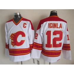Calgary Flames  #12 Jarome Iginla White CCM Throwback Stitched NHL Jersey