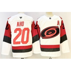 Men Carolina Hurricanes 20 Sebastian Aho White 2024 25 With A Patch Home Stitched Hockey Jersey