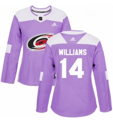 Womens Adidas Carolina Hurricanes 14 Justin Williams Authentic Purple Fights Cancer Practice NHL Jersey Womens Adidas Carolina Hurricanes 14 Justin Williams Authentic Purple Fights Cancer Practice NHL Jersey