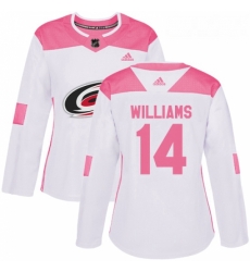 Womens Adidas Carolina Hurricanes 14 Justin Williams Authentic WhitePink Fashion NHL Jersey Womens Adidas Carolina Hurricanes 14 Justin Williams Authentic WhitePink Fashion NHL Jersey