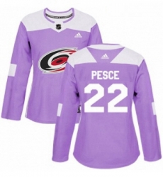 Womens Adidas Carolina Hurricanes 22 Brett Pesce Authentic Purple Fights Cancer Practice NHL Jersey Womens Adidas Carolina Hurricanes 22 Brett Pesce Authentic Purple Fights Cancer Practice NHL Jersey