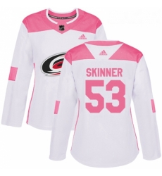 Womens Adidas Carolina Hurricanes 53 Jeff Skinner Authentic WhitePink Fashion NHL Jersey Womens Adidas Carolina Hurricanes 53 Jeff Skinner Authentic WhitePink Fashion NHL Jersey