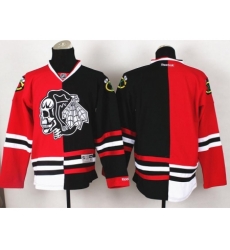 Chicago Blackhawks Blank White Skull Logo Fashion Black Red Split NHL Jerseys Chicago Blackhawks Blank White Skull Logo Fashion Black Red Split NHL Jerseys