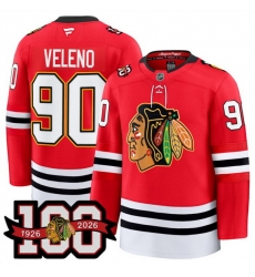 Men Chicago Blackhawks 90 Joe Veleno Red 2025 Home 100th Anniversary Stitched Hockey Jersey Men Chicago Blackhawks 90 Joe Veleno Red 2025 Home 100th Anniversary Stitched Hockey Jersey