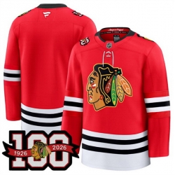 Men Chicago Blackhawks Blank Red 2025 Home 100th Anniversary Stitched Hockey Jersey