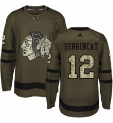 Men's Adidas Chicago Blackhawks #12 Alex DeBrincat Authentic Green Salute to Service NHL Jersey Men's Adidas Chicago Blackhawks #12 Alex DeBrincat Authentic Green Salute to Service NHL Jersey