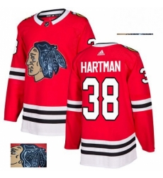 Mens Adidas Chicago Blackhawks 38 Ryan Hartman Authentic Red Fashion Gold NHL Jersey 