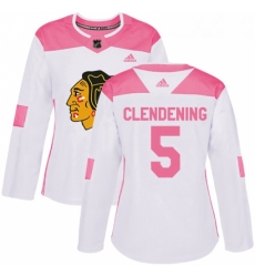 Womens Adidas Chicago Blackhawks 5 Adam Clendening Authentic White Pink Fashion NHL Jersey Womens Adidas Chicago Blackhawks 5 Adam Clendening Authentic White Pink Fashion NHL Jersey