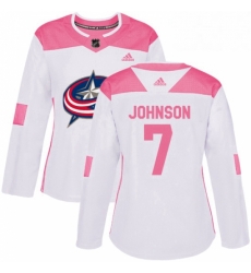 Womens Adidas Columbus Blue Jackets 7 Jack Johnson Authentic WhitePink Fashion NHL Jersey Womens Adidas Columbus Blue Jackets 7 Jack Johnson Authentic WhitePink Fashion NHL Jersey