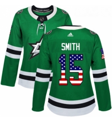 Womens Adidas Dallas Stars 15 Bobby Smith Authentic Green USA Flag Fashion NHL Jersey Womens Adidas Dallas Stars 15 Bobby Smith Authentic Green USA Flag Fashion NHL Jersey