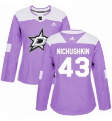 Womens Adidas Dallas Stars 43 Valeri Nichushkin Authentic Purple Fights Cancer Practice NHL Jersey Womens Adidas Dallas Stars 43 Valeri Nichushkin Authentic Purple Fights Cancer Practice NHL Jersey