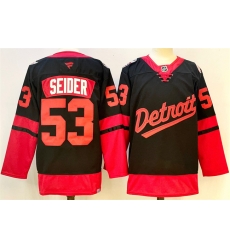 Men Detroit Red Wings 53 Moritz Seider Black 2024 25 Stitched Jersey