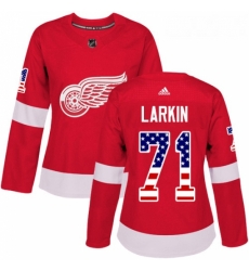 Womens Adidas Detroit Red Wings 71 Dylan Larkin Authentic Red USA Flag Fashion NHL Jersey Womens Adidas Detroit Red Wings 71 Dylan Larkin Authentic Red USA Flag Fashion NHL Jersey