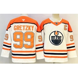 Men Edmonton Oilers 99 Wayne Gretzky White Orange 2024 25 With C Patch Heritage Classic Primegreen Stitched Jersey