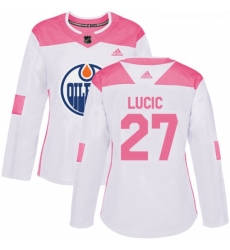 Womens Adidas Edmonton Oilers 27 Milan Lucic Authentic WhitePink Fashion NHL Jersey Womens Adidas Edmonton Oilers 27 Milan Lucic Authentic WhitePink Fashion NHL Jersey