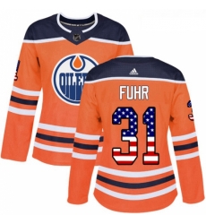 Womens Adidas Edmonton Oilers 31 Grant Fuhr Authentic Orange USA Flag Fashion NHL Jersey Womens Adidas Edmonton Oilers 31 Grant Fuhr Authentic Orange USA Flag Fashion NHL Jersey
