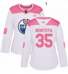 Womens Adidas Edmonton Oilers 35 Al Montoya Authentic White Pink Fashion NHL Jersey Womens Adidas Edmonton Oilers 35 Al Montoya Authentic White Pink Fashion NHL Jersey