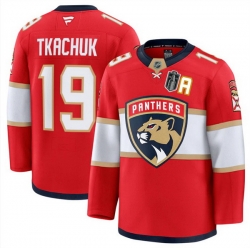 Men Florida Panthers 19 Matthew Tkachuk Red 2025 Stanley Cup Final Patch Stitched Hockey Jersey