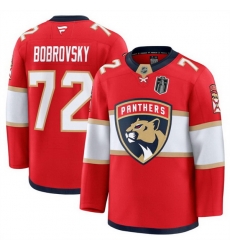 Men Florida Panthers 72 Sergei Bobrovsky Red 2025 Stanley Cup Final Patch Stitched Hockey Jersey