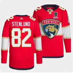Men Florida Panthers 82 Kevin Stenlund Red Home 2024 Stanley Cup Champions Stitched Jersey