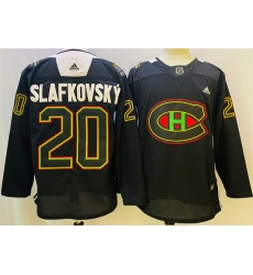 Men Montreal Canadiens 20 Juraj Slafkovsky 2022 Black Warm Up History Night Stitched Jersey Men Montreal Canadiens 20 Juraj Slafkovsky 2022 Black Warm Up History Night Stitched Jersey