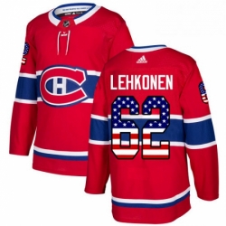 Mens Adidas Montreal Canadiens 62 Artturi Lehkonen Authentic Red USA Flag Fashion NHL Jersey 