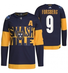 Men Nashville Predators 9 Filip Forsberg 2022 Navy Stadium Series Breakaway Player Stitched Jersey Men Nashville Predators 9 Filip Forsberg 2022 Navy Stadium Series Breakaway Player Stitched Jersey