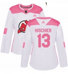 Womens Adidas New Jersey Devils 13 Nico Hischier Authentic WhitePink Fashion NHL Jersey Womens Adidas New Jersey Devils 13 Nico Hischier Authentic WhitePink Fashion NHL Jersey