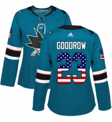 Womens Adidas San Jose Sharks 23 Barclay Goodrow Authentic Teal Green USA Flag Fashion NHL Jersey Womens Adidas San Jose Sharks 23 Barclay Goodrow Authentic Teal Green USA Flag Fashion NHL Jersey