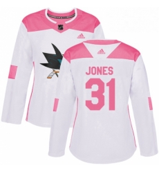 Womens Adidas San Jose Sharks 31 Martin Jones Authentic WhitePink Fashion NHL Jersey Womens Adidas San Jose Sharks 31 Martin Jones Authentic WhitePink Fashion NHL Jersey