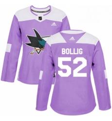 Womens Adidas San Jose Sharks 52 Brandon Bollig Authentic Purple Fights Cancer Practice NHL Jersey Womens Adidas San Jose Sharks 52 Brandon Bollig Authentic Purple Fights Cancer Practice NHL Jersey