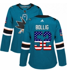 Womens Adidas San Jose Sharks 52 Brandon Bollig Authentic Teal Green USA Flag Fashion NHL Jersey Womens Adidas San Jose Sharks 52 Brandon Bollig Authentic Teal Green USA Flag Fashion NHL Jersey