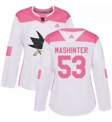 Womens Adidas San Jose Sharks 53 Brandon Mashinter Authentic WhitePink Fashion NHL Jersey Womens Adidas San Jose Sharks 53 Brandon Mashinter Authentic WhitePink Fashion NHL Jersey
