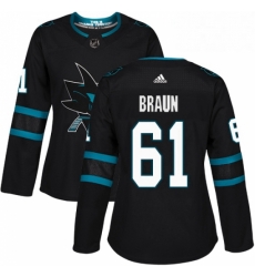 Womens Adidas San Jose Sharks 61 Justin Braun Premier Black Alternate NHL Jersey Womens Adidas San Jose Sharks 61 Justin Braun Premier Black Alternate NHL Jersey