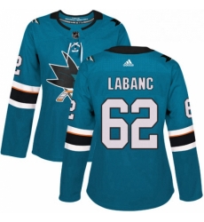 Womens Adidas San Jose Sharks 62 Kevin Labanc Premier Teal Green Home NHL Jersey Womens Adidas San Jose Sharks 62 Kevin Labanc Premier Teal Green Home NHL Jersey