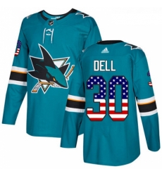 Youth Adidas San Jose Sharks 30 Aaron Dell Authentic Teal Green USA Flag Fashion NHL Jersey Youth Adidas San Jose Sharks 30 Aaron Dell Authentic Teal Green USA Flag Fashion NHL Jersey