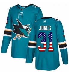 Youth Adidas San Jose Sharks 31 Martin Jones Authentic Teal Green USA Flag Fashion NHL Jersey Youth Adidas San Jose Sharks 31 Martin Jones Authentic Teal Green USA Flag Fashion NHL Jersey