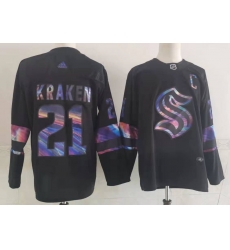 Men Seattle Kraken 21 Kraken Black Iridescent Holographic Authentic Jersey