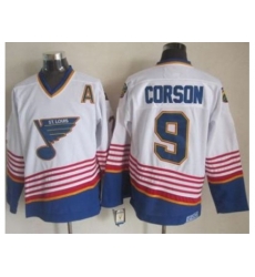 St. Louis Blues #9 Shayne Corson White Light Blue CCM Throwback Stitched NHL Jersey St. Louis Blues #9 Shayne Corson White Light Blue CCM Throwback Stitched NHL Jersey
