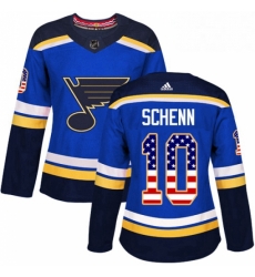 Womens Adidas St Louis Blues 10 Brayden Schenn Authentic Blue USA Flag Fashion NHL Jersey Womens Adidas St Louis Blues 10 Brayden Schenn Authentic Blue USA Flag Fashion NHL Jersey